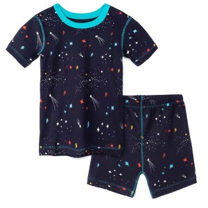 Mightly Kids' Fair Trade 100% Organic Cotton Tight Fit Shortie Pajamas Set (Galaxy Print - 10) - 1 of 2