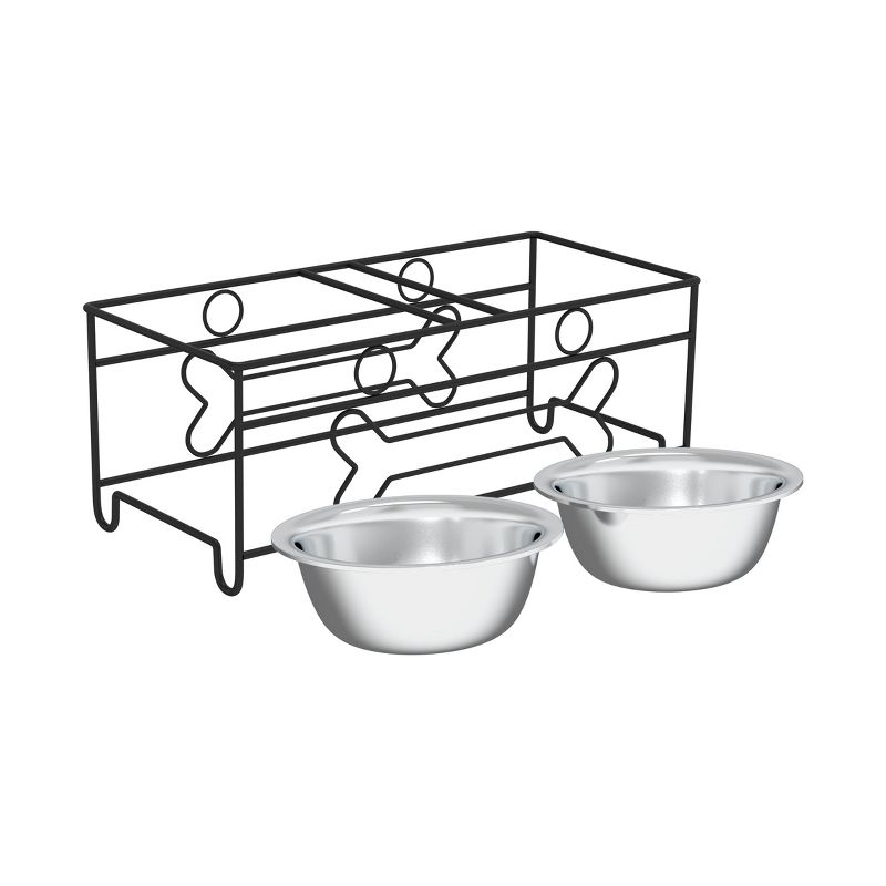 Elevated Dog and Cat Bowls - Decorative 6.5-Inch-Tall Raised Stand with 2 Stainless-Steel Food and Water Bowls - Hold 40oz Each by PETMAKER (Black), 5 of 9