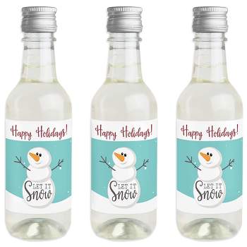 Big Dot of Happiness Let It Snow - Snowman - Mini Wine and Champagne Bottle Label Stickers - Christmas and Holiday Party Favor Gift - Set of 16