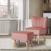 Costway Leisure Chair and Ottoman Thick Padded Velvet Tufted Sofa Set w/ Wood Legs Pink\Blue\ Green - 4 of 4