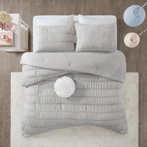 3pc Full Queen Ashlyn Ruched Comforter Set Gray Target