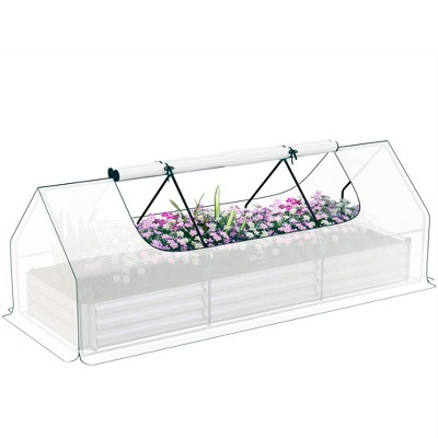 Outsunny Raised Garden Bed with Mini Greenhouse, Steel Outdoor Planter Box with Plastic Cover, Roll Up Window, Dual Use