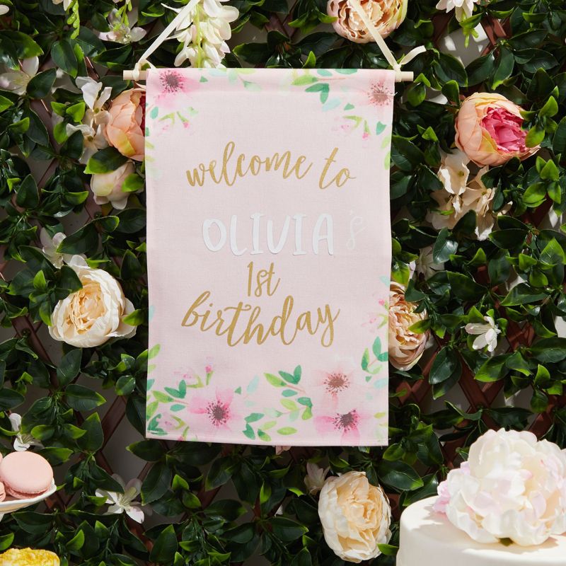 Sparkle and Bash Custom Welcome to 1st Birthday Sign with Sticker, Pink Photo Backdrop Party Decor for Girls, 10 x 11.75 in, 2 of 9