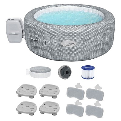 Bestway SaluSpa Milan AirJet Inflatable Hot Tub and 6-Pack of SaluSpa Underwater Non-Slip Spa Seat with 6 Adjustable Legs and Padded Headrest Pillows