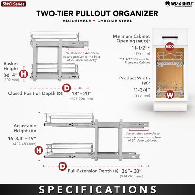 Chrome 2-Tier Pullout Kitchen Cabinet Organizer, 12 x 18 Inch