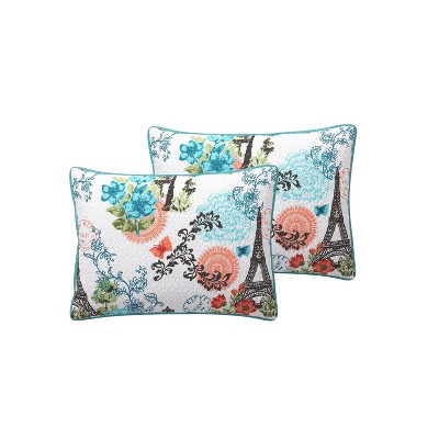 Eiffel Blue Reversible Microfiber Full Quilt Set