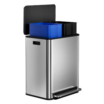 60L/16 Gal Kitchen Trash Can, 2×8 Gal Pedal Bins with Removable Baskets, Stainless Steel Trash Can for Kitchen, Office, Restaurant, or School.