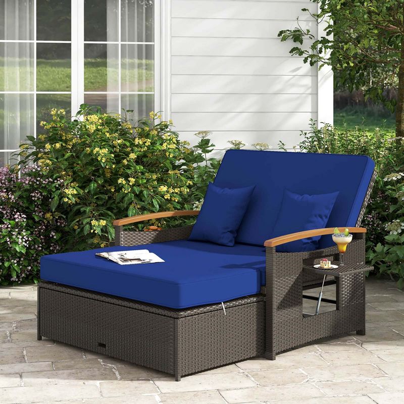 Costway Patio Rattan Daybed Set with Cushioned Loveseat & Storage Ottoman for Porch Beige/Navy/Red, 5 of 11