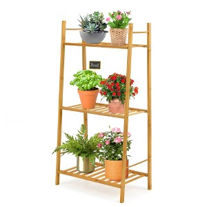 Tangkula 3 Tiers Bamboo Plant Stand for Indoor Plants Multiple Utility Shelf Free Standing Storage Rack Pot Holder Brown/Natural - 1 of 4