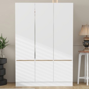 Minimalist 6 Doors Wooden Armoire Closet With Shelves,Wood Armoires And Wardrobes,Armoire Wardrobe,Wardrobe Closet -Maison Boucle - 1 of 4