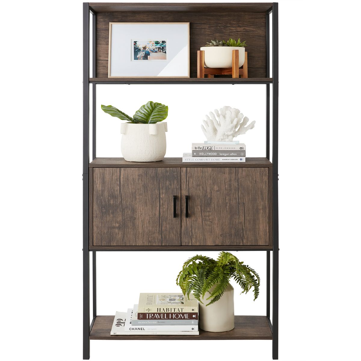 Best Choice Products Storage Bookshelf for Living Room, Walkway w/ Enclosed Cabinet, Elevated Design - Dark Walnut - thumbnail 8