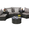 Outdoor Sofa Set, Sectional Half-Moon Sofa, PE Wicker Sofa With Cushions, Sofa Set with Tempered Glass Round Coffee Table-Coolbibila - 3 of 4