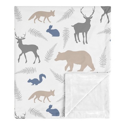 Image of Sweet Jojo Designs Boy Baby Security Blanket Woodland Animals Grey, White, Blue and Taupe