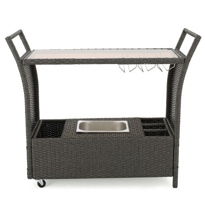 Vynxaria Bar Serving Carts, Mobile Entertaining Cart with Ice Bucket, 38.25"W x 19"D x 35.5"H
