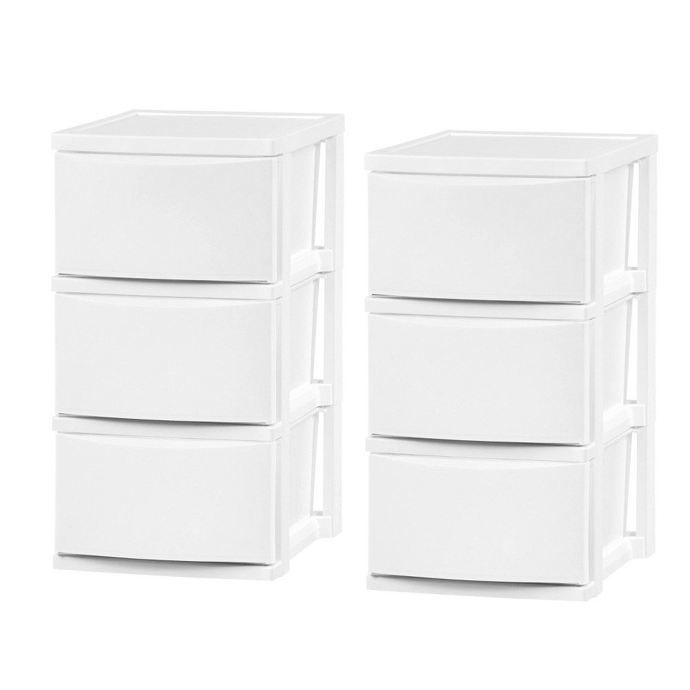 IRIS 2pk Narrow 3 Drawer Plastic Storage Chests: White Vertical Utility Storage Drawers for School Supplies & Clothing