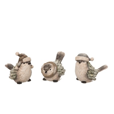 Transpac Resin Snowbound Bird Figurine Set of 3 - Charming Christmas Decorative Objects for Holiday Home Decor