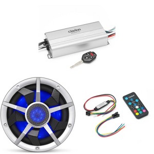 Clarion Marine 4 Channel Amp & 10" Silver Grill Boat Audio Upgrade Bundle ( Includes LED Remote ) - 1 of 4
