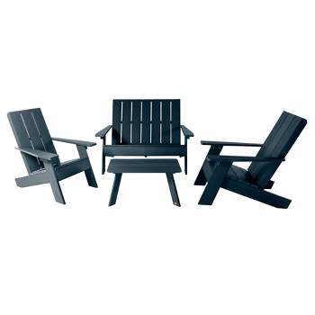 Italica 4pc Outdoor Set with Modern Adirondack Chairs, Double Wide Adirondack Chairs & Table - highwood