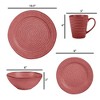 Elanze Designs Chic Ribbed Modern Thrown Pottery Look Ceramic Stoneware Plate Mug & Bowl Kitchen Dinnerware 16 Piece Set - Service for 4, Red - 3 of 4