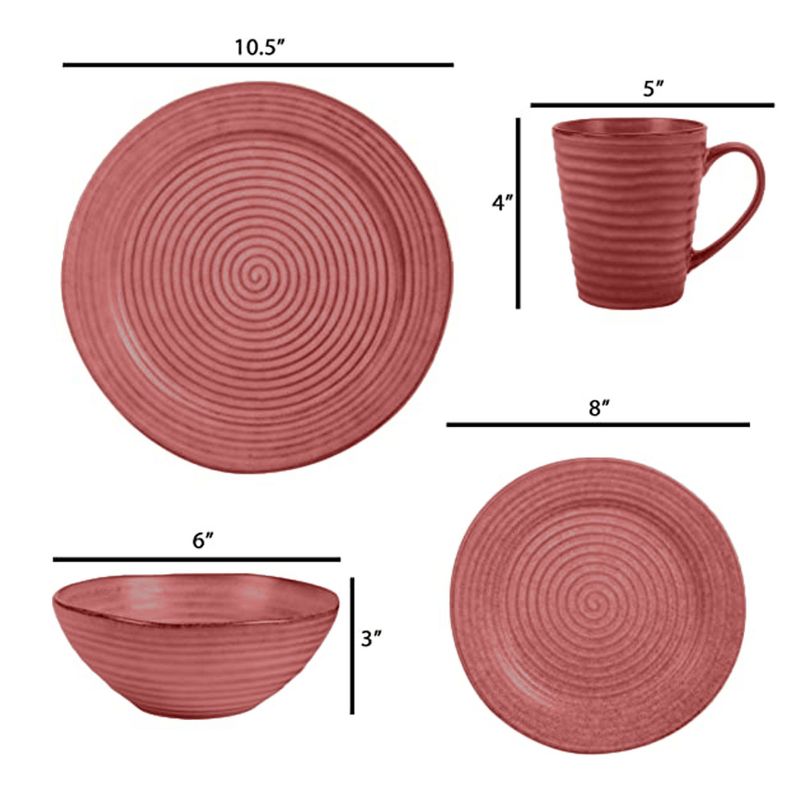 Elanze Designs Chic Ribbed Modern Thrown Pottery Look Ceramic Stoneware Plate Mug & Bowl Kitchen Dinnerware 16 Piece Set - Service for 4, Red, 3 of 7