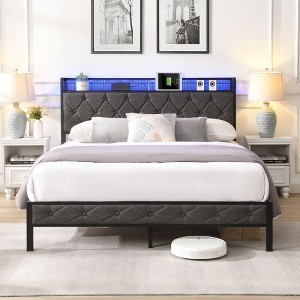 Sapphtopaz Upholstered Platform Bed Frame with Storage Headboard, Heavy Metal Slats & Noise-Free for Modern Bedrooms, Adults & Families - 1 of 4