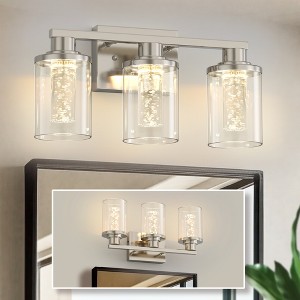 DORESshop 17 in. 3-Light Brushed Nickel LED Bathroom Vanity Light ¨C 5CCT Dimmable Fixture with Remote Crystal Glass Shades - 1 of 4