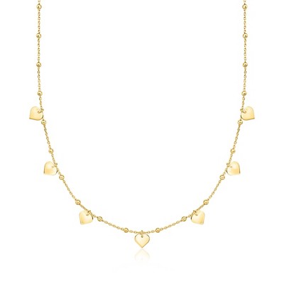 Ross-Simons Italian 18kt Gold Over Sterling Heart and Bead Station Necklace Size 18