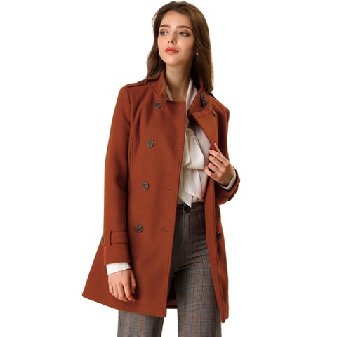 INSPIRE CHIC Women's Winter Stand Collar Double Breasted Outwear Coat Brown Medium