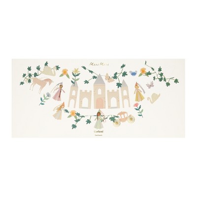 Meri Meri Princess Party Garland (Pack of 1). Garland length is 6'. Measures 10' including excess cord.