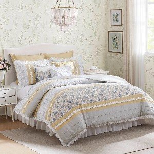 Lyngins 9-Piece Cotton Percale Comforter Set – Cottage Shabby Chic Paisley Print, Lace Taping, Oeko-Tex Certified, Cal King Bedding Set - 1 of 4