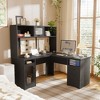 Aheaplus L Shaped Corner Desk with Hutch, Computer Desk Workstation with Charge Station and File Cabinet - Black - 2 of 4