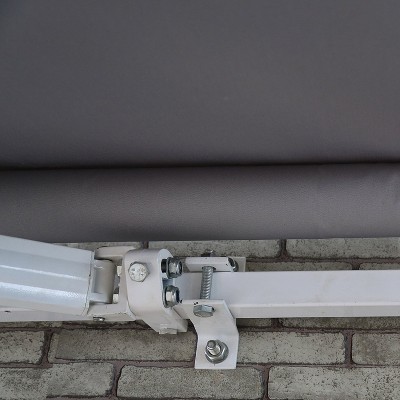 Gray Motorized Retractable Patio Awning with White Frame, 13' x 10'