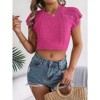 Women's Cropped Sweater Short Sleeve Crew Neck Cable Knit Pullovers Sweater Casual Crop Top - 4 of 4