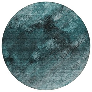 Teal Blue Aqua And Gray Abstract Washable Indoor Outdoor Area Rug - 1 of 4