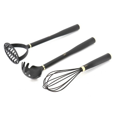 Black and Gold 10-Piece Nylon Kitchen Utensil Set with Crock