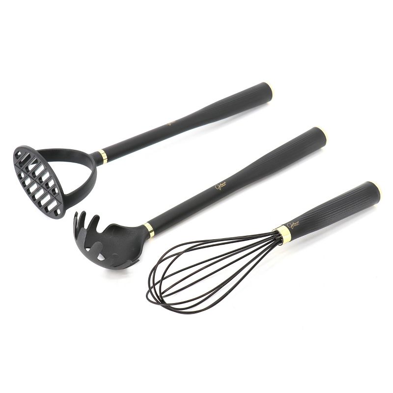 Gibson Home Hampsbridge 10 Piece Nylon Kitchen Tool Set and Utensil Crock in Black and Gold, 5 of 9