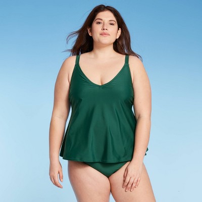 Women's Plus Size Solid Tankini Top - Kona Sol™ Green 14W