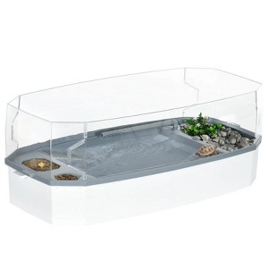 Mewoofun Turtle Tank Kit, Turtle Aquarium with Basking Platform, Water Pump, Filter Layer Design, Full View Visually Reptile Habitat, 24.5"*12.25"* 9" - 1 of 4