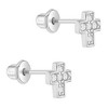 Girl's Tiny Classic CZ Cross Screw Back Sterling Silver Earrings - In Season Jewelry - 2 of 4