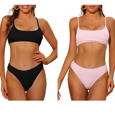 INSPIRE CHIC Women's Ribbed Adjustable Spaghetti Straps Sports Bikini Sets 2 Sets