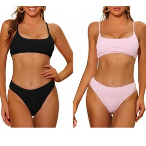 INSPIRE CHIC Women's Ribbed Adjustable Spaghetti Straps Sports Bikini Sets 2 Sets - 1 of 4