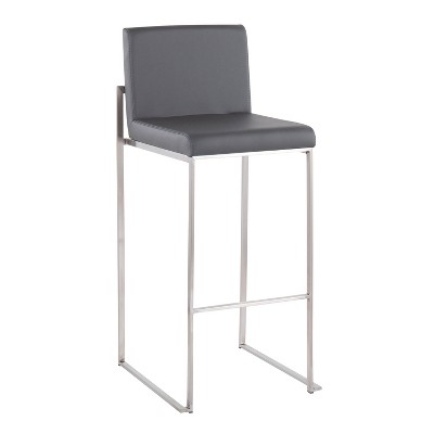 Fuji 26'' Adjustable Stainless Steel and Grey Faux Leather Bar Stool