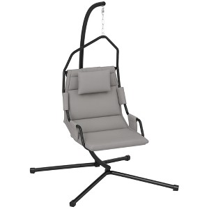 Outsunny Hammock Swing Chair with Stand and PA Coating Oxford Fabric Cushion, Steel Frame Hanging Swing Chair for Indoor and Outdoor - 1 of 4
