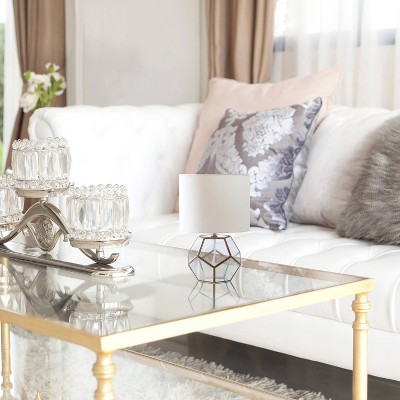 White Fabric Shade Glass and Brass Sphere Table Lamp