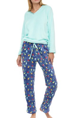 Adr Women's Plush Fleece Pajamas Set, Button Down Winter Pj Set