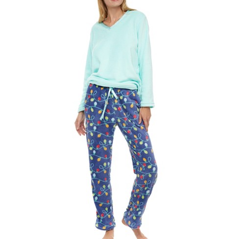 Adr Women's Plush Fleece Pajamas Set, V Neck Winter Pj Set Christmas Lights  X Small : Target