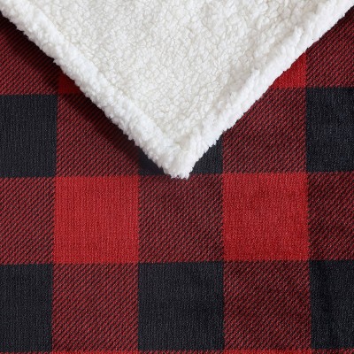 Cabin Plaid Red Fleece & Cotton Sherpa Reversible Throw Blanket