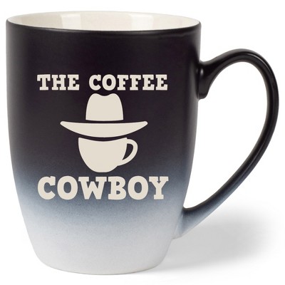 100 North Western Hat 10 Ounce Black and White Two Toned Ombre, Comfortably Fits Your Hands, Ceramic Tea Coffee Cup Mug, The Coffee Cowboy