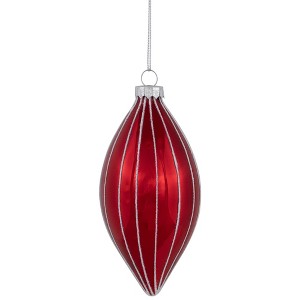 Northlight 5" Shiny Red and White Glittered Striped Glass Finial Christmas Ornament - 1 of 4