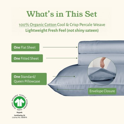 Twin Sheets Set, 100% Organic Cotton Percale, Blue Hydrangea Bed Sheets - Thumbnail 2